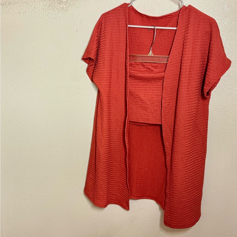 Flash Sale ( Today Only!!!) 
Red Open-Front Cardigan Tube Top & Shorts Set